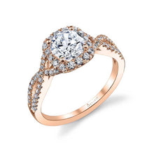 Load image into Gallery viewer, 14k White Gold Faustine Classic Criss-Cross Diamond Halo Engagement Ring (center stone not included)
