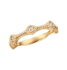 14k Diamond And Fluted Bar Stacking Ring