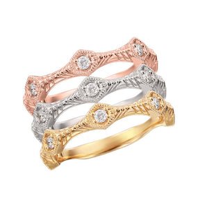 14k Diamond And Fluted Bar Stacking Ring