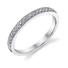 Load image into Gallery viewer, 14k White Gold Diamond Wedding Band with Milgrain Accent
