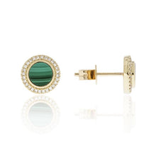 Load image into Gallery viewer, 14k Yellow Gold Tiger Eye in Diamond Halo Earrings
