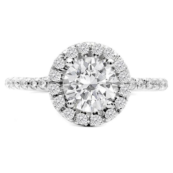 18k White Gold Diamond Halo Engagement Ring with Diamond Sides - from Holsten Jewelers