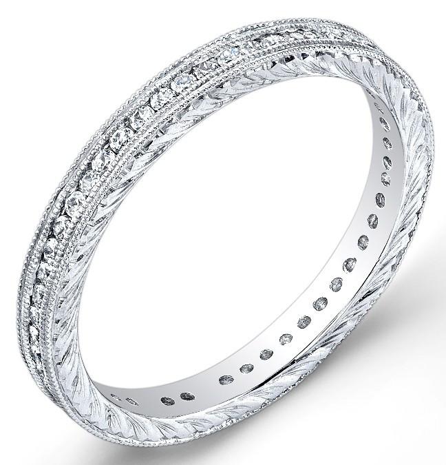18k White Gold  Channel Set Diamond Ring with Engraved Sides - from Holsten Jewelers
