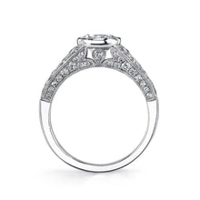 Load image into Gallery viewer, 14k White Gold Vintage Inspired  Bezel Set Diamond Engagement Ring with Diamond Sides(center stone not included) - from Holsten Jewelers
