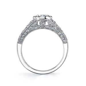 14k White Gold Vintage Inspired  Bezel Set Diamond Engagement Ring with Diamond Sides(center stone not included) - from Holsten Jewelers