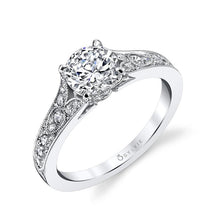 Load image into Gallery viewer, 14k White Gold Antique Designed  Engagement Mounting(center stone not included) - from Holsten Jewelers
