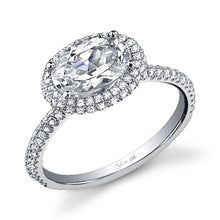 Load image into Gallery viewer, 14k White Gold East-West Oval Diamond Halo Engagement Ring(center stone not included) - from Holsten Jewelers
