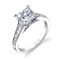 Load image into Gallery viewer, 14k White Gold Princess Engagement Ring with  Tapered Baguette Diamonds (center stone not included) - from Holsten Jewelers
