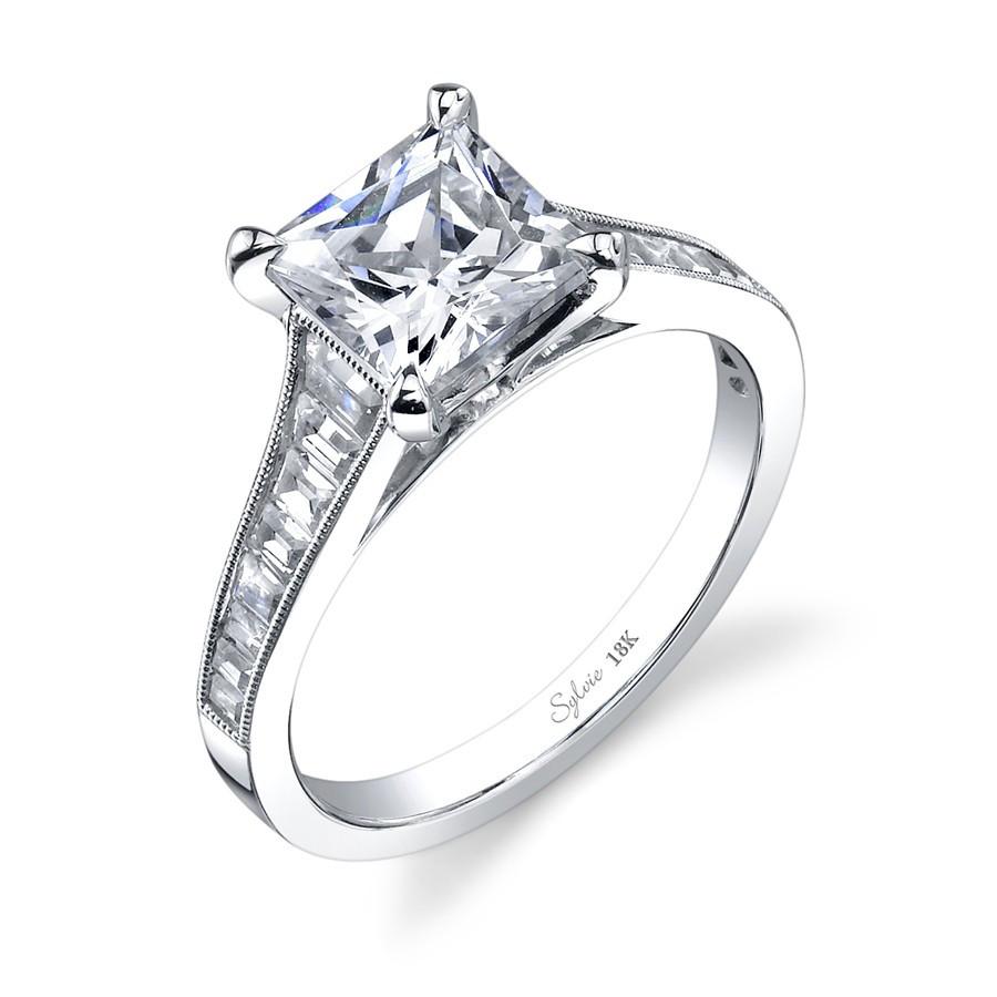 14k White Gold Princess Engagement Ring with  Tapered Baguette Diamonds (center stone not included) - from Holsten Jewelers