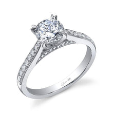 Load image into Gallery viewer, 14k White Gold Diamond Accented Milgrain Engagement Ring(center stone not included) - from Holsten Jewelers
