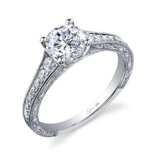 Load image into Gallery viewer, 14k White Gold Diamond Accented Engagement Ring with Engraved Sides(center stone not included) - from Holsten Jewelers

