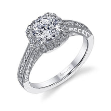 Load image into Gallery viewer, 14k White Gold  Cushion Shaped Diamond Engagement Ring with Diamond Sides(center stone not included) - from Holsten Jewelers
