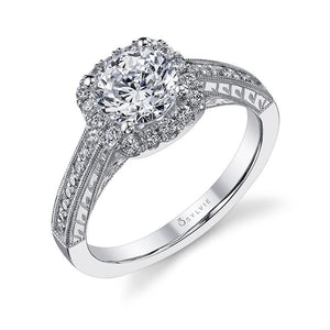 14k White Gold  Cushion Shaped Diamond Engagement Ring with Diamond Sides(center stone not included) - from Holsten Jewelers